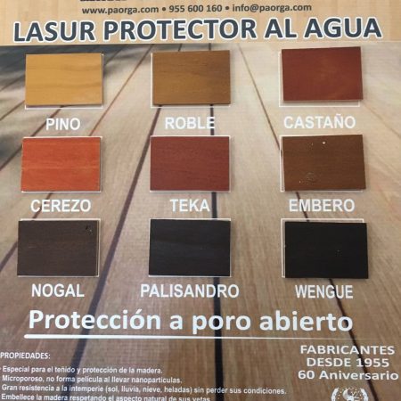 Lasur protector al Agua, colores madera (2,5 y 5 Ltr.)*